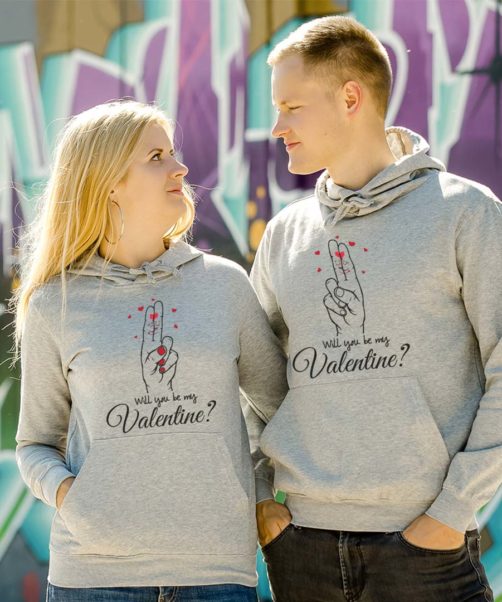Grey hooded couple jumpers My Valentine