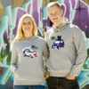 Grey hooded couple jumpers Car couple Mr. and Mrs.
