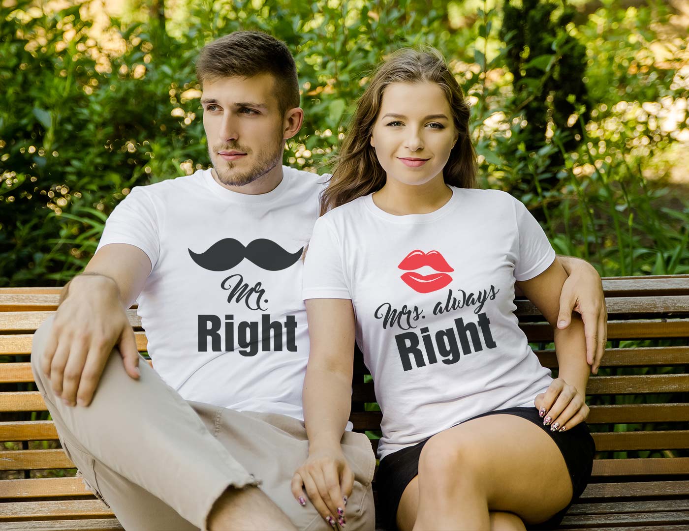 White short sleeve couple graphic t shirts Mr.right mrs. always right