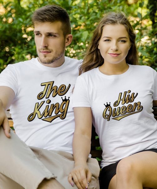 White shorts sleeve couple graphic t shirts The king and his queen