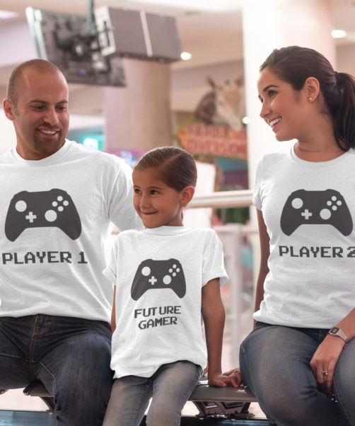 White short sleeve family graphic t shirts Future gamer