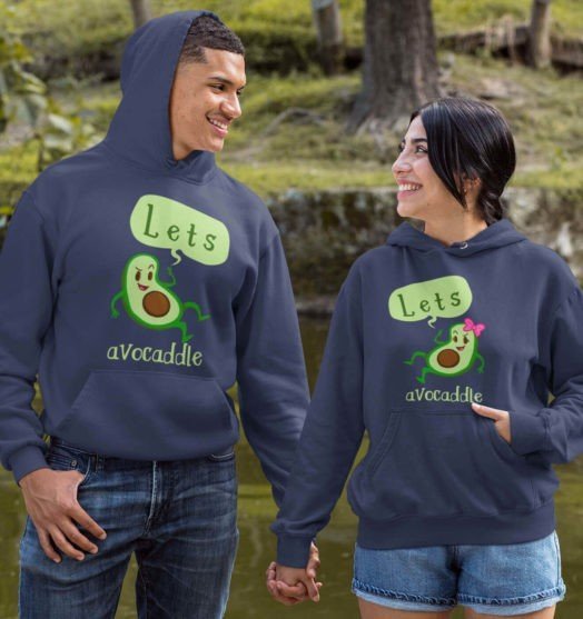 Blue hooded couple jumpers Lets avocaddle
