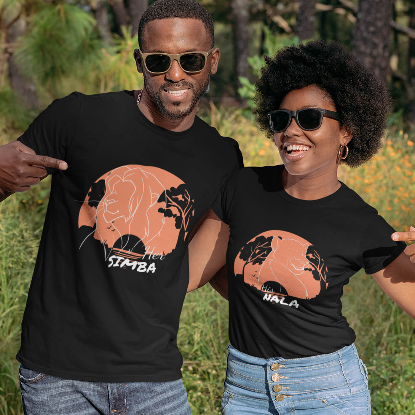Black short sleeve couple graphic t shirts  Nala simba