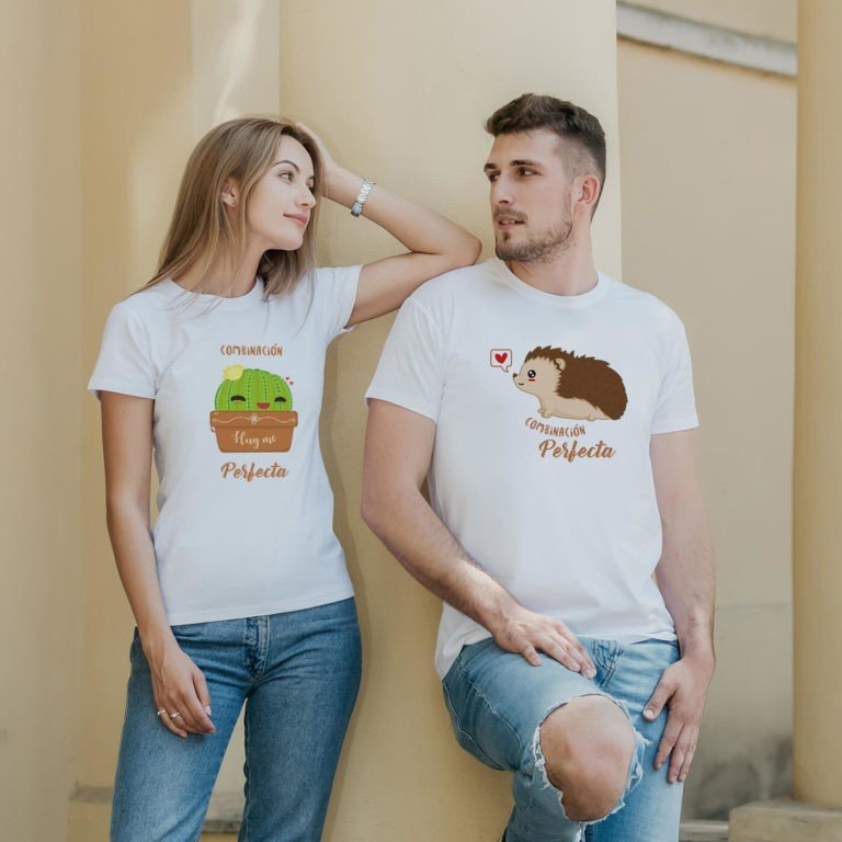 White short sleeve couple graphic t shirts Perfect combination