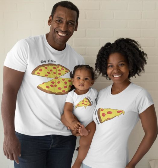 Family graphic tees with body big pizza