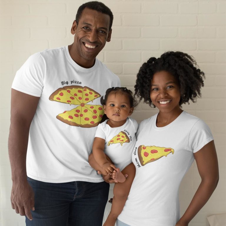 Family graphic tees with body big pizza