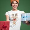 Short sleeve graphic women t shirt for christmas Deer with lights