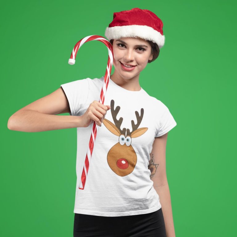 Short sleeve graphic women t shirt for christmas Funny deer