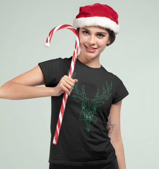 Short sleeve graphic women t shirt for christmas Green deer