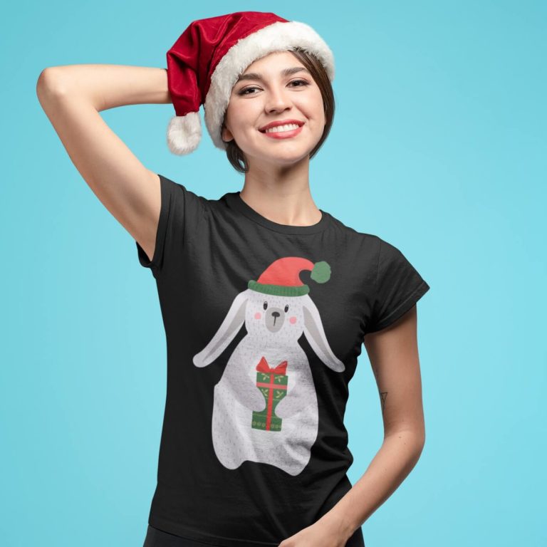 Short sleeve graphic women t shirt for christmas Rabbit and gift
