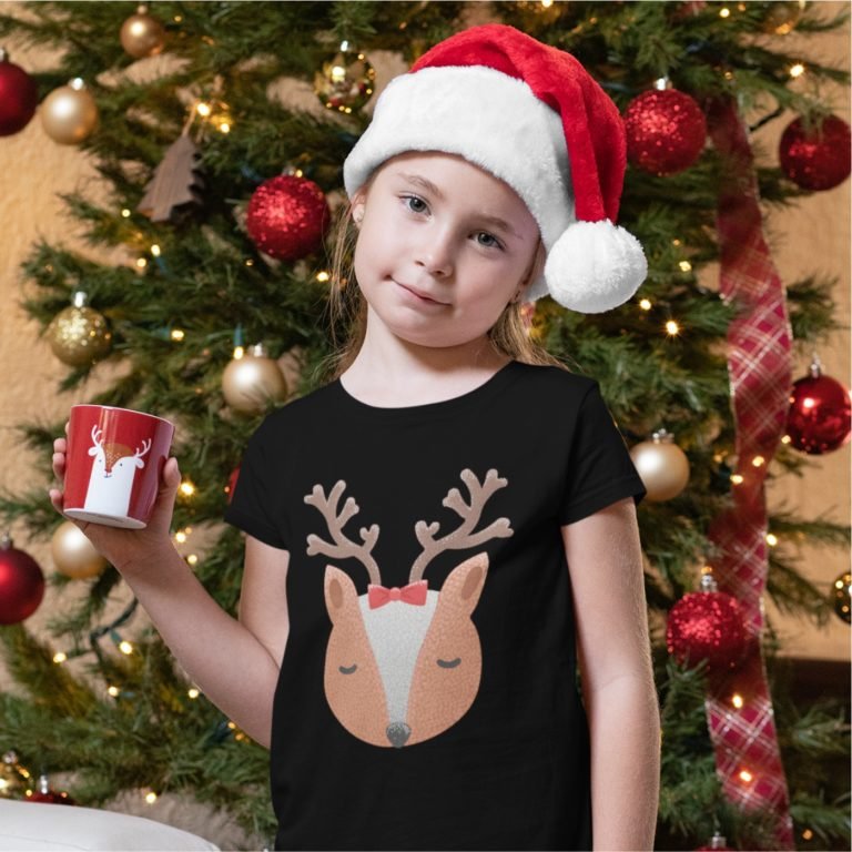 Short sleeve kids Christmas t shirts Little deer girl