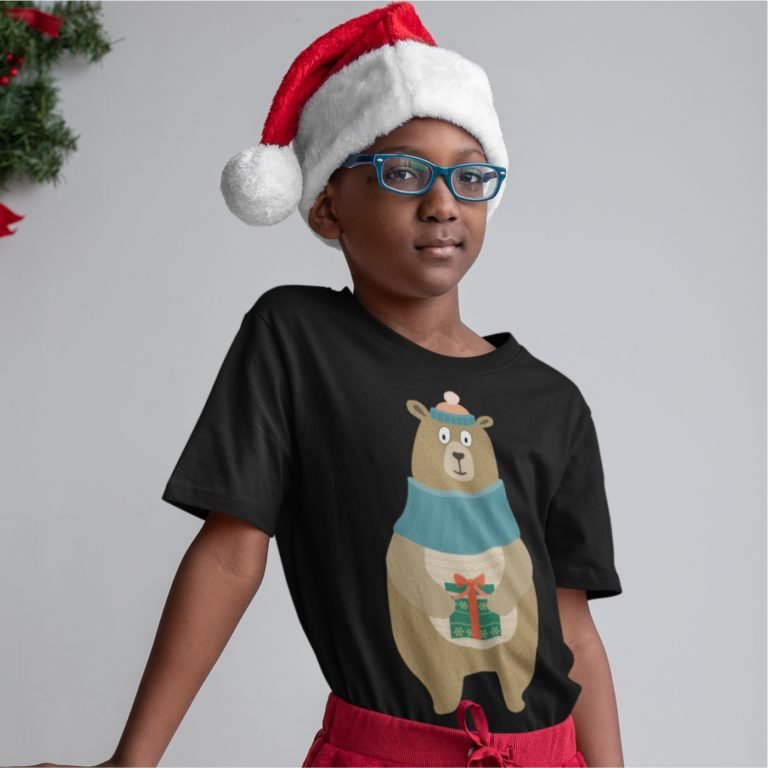 Short sleeve kids Christmas t shirts Christmas bear
