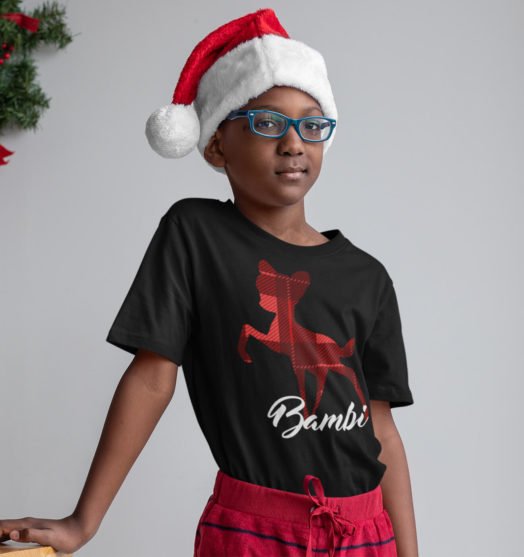Black short sleeve christmas kids t shirts Bambi